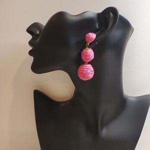FUCHSIA RAFFIA LANTERN POM DANGLE EARRINGS